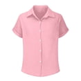 thumbnail image 5 of ITSAME Girls Button Up Shirts Lapel Short Sleeve Loose Fit Summer Fashion Casual Shirts Pink Size 12-13, 5 of 9