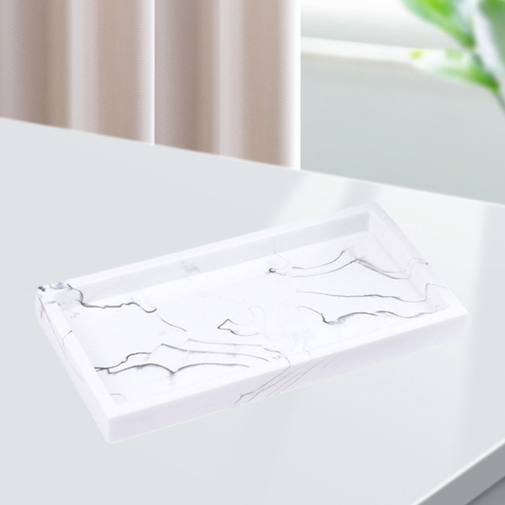 Marble Storage Tray Washroom Vanity Tray Kitchen Dresser Countertop Storage Holder Jewelry Dish Cosmetics Organizer Hotel Decoration - White