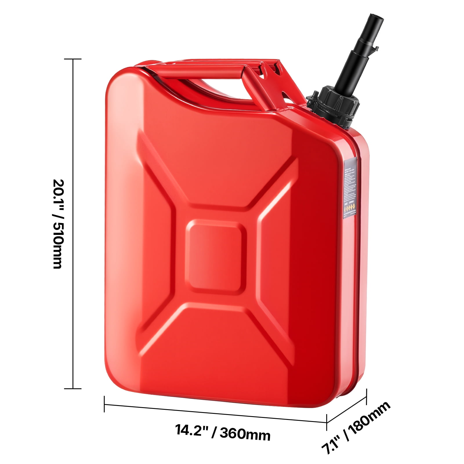 KFFKFF 5.3 Gallon Metal Fuel Container with Spout and Handle, Durable Leakproof Gas Tank for Cars, Motorcycles, ATV, UTV, Red, Set of 2