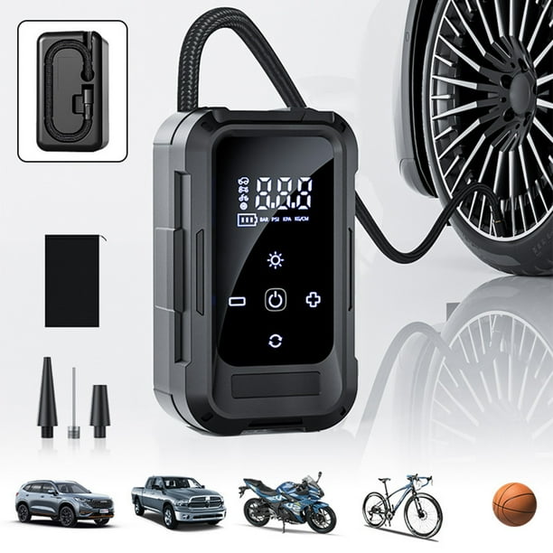 Bomba de inflado de neumáticos de coche portátil | Compresor de aire inteligente inalámbrico 3900mAh | Pantalla LCD digital, apagado automático, luz de emergencia LED | USB recargable, multiuso para