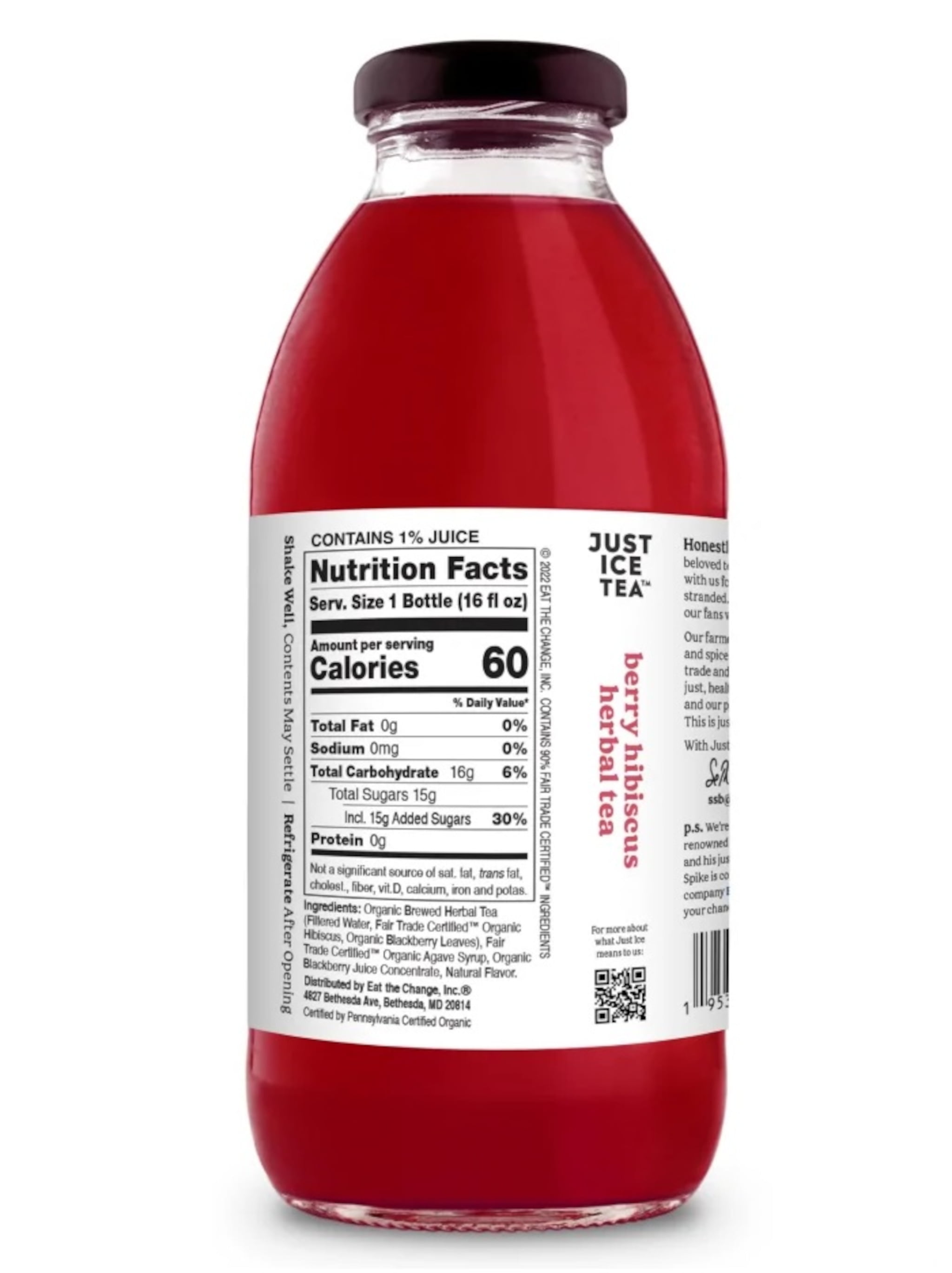Just Ice Tea Organic Berry Hibiscus Herbal Iced Tea, 16 Fl Oz