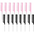 thumbnail image 2 of 16 Pieces Metal Rat Tail Combs Foiling Comb Pintail Hair Combs Salon Plastic Combs for Women Girls Home Hairstyle (Black and Pink), 2 of 5