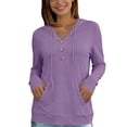 thumbnail image 7 of Bosfbaoi Women's Hooded Henley Button Sun Protection Hoodie, Lightweight Breathable Long Sleeve Sun Shirt, Kangaroo Pocket Drawstring Blouse for Outdoor Daily Wear, 7 of 7