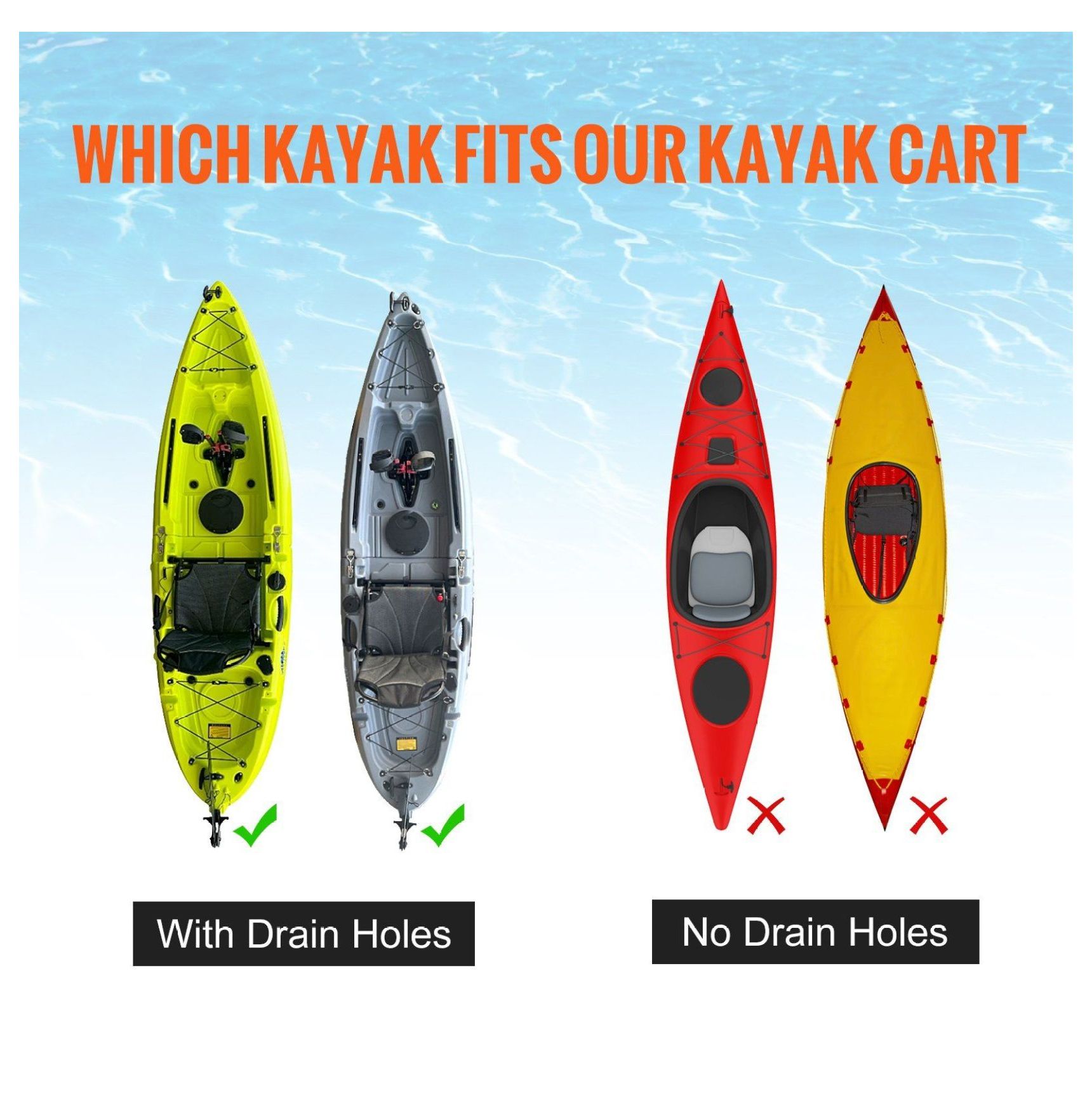 Kayak Cart Heavy Duty 280lbs Capacity - Canoe Trolley with 10'' Tires, Adjustable Width, Foam Padding - for Kayaks with 2.54cm+ Drain Holes