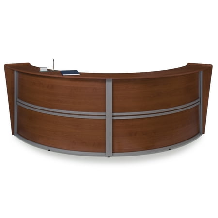 White Double Pedestal Desk OFM Marque Series Model 55292 Double Unit Reception Desk Station, Cherry with Silver Frame ()