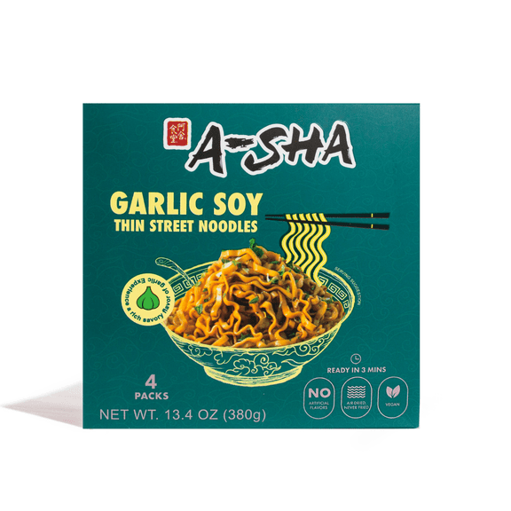 A-Sha Garlic Soy Thin Street Noodle Box 4 Pack