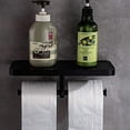 thumbnail image 3 of Double Toilet Paper Holder, Wall Mounted Roll Bathroom Mobile Phone Tissue Holder with Shelf Large Stuff Storage Rack, Non-Slip Matte Black, 3 of 8