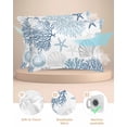 thumbnail image 2 of Hokiten Pillow Cases Standard Size Set of 2, Lumbar Pillow Covers, Ocean Blue Coral Satin Pillowcases with Zipper for Hair/Skin, Coastal Starfish Shell Seahorse Grey 20x26 Inches, 2 of 6