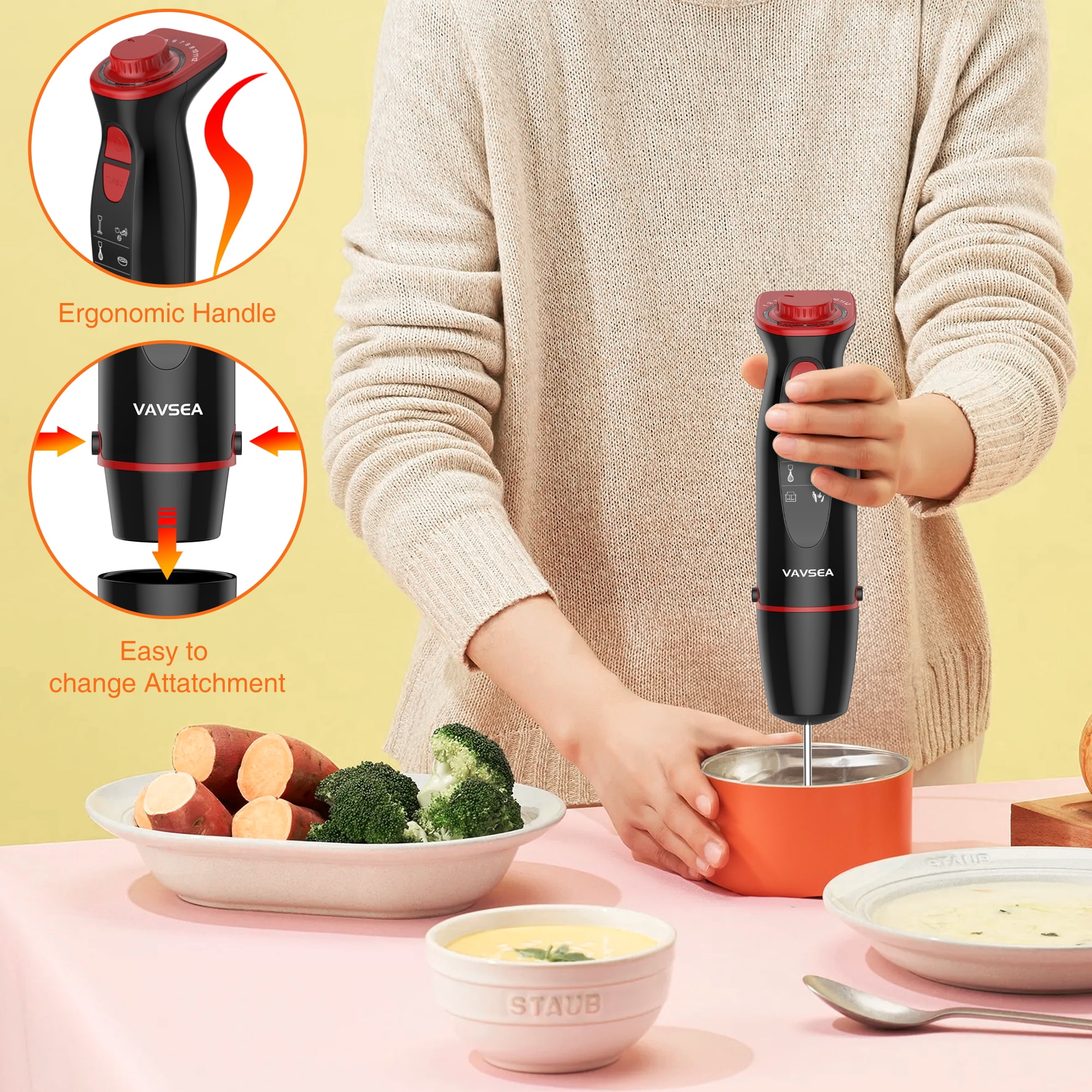 Gavasto Immersion Blender 600 Watts Scratch Resistant Hand  Blender,15 Speed and Turbo Mode Hand Mixer, Heavy Duty Copper Motor  Stainless Steel Smart Stick for Soup, Smoothie, Puree, Baby Food: Home 