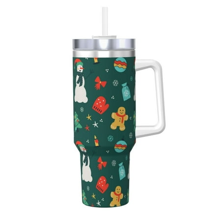 

40oz Large Capacity Car Cup Thermal Insulation Cold Kettle Stainless Steel Rust-Proof Odor Free For Indoor And Outdoor Activities And Other Scenarios Colorful Christmas Elements Design