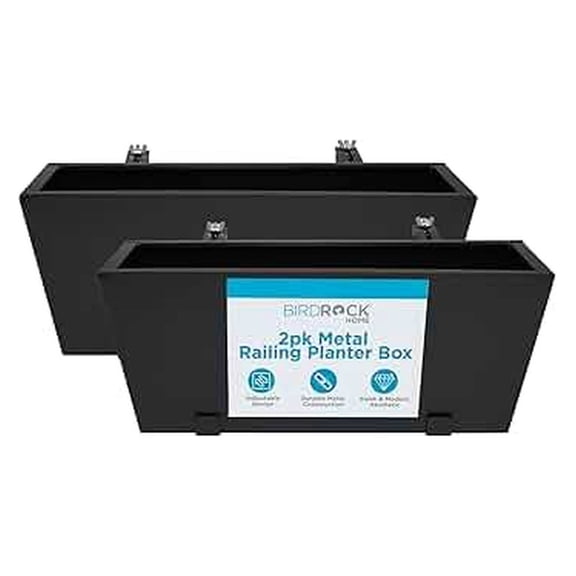 2pk Metal Railing Planter Box | Flower Boxes for Deck Railings | Adjustable Rail Hanging Bracket | Black Balcony Boxes | House Apartment Plant Pot