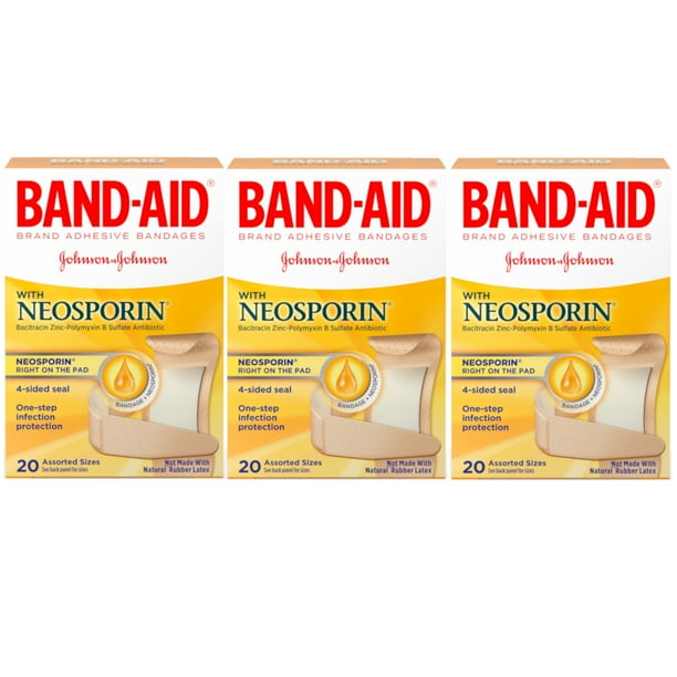 3 Pack BANDAID Plus Neosporin Bandages Assorted Sizes 20 Each