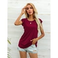 thumbnail image 3 of CALIPESSA Womens Summer Red Short Sleeve Tunic Tops Loose Fit Casual Round Neck T-Shirt, 3 of 5