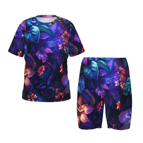 Balery Magic Colorful Forest Leaves Conjunto de Pijama Infantil de Manga Corta con Estampado – Ropa de Dormir de Algodón Suave-X-Large