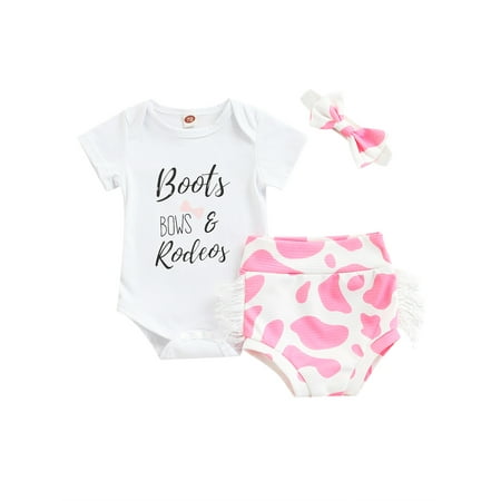 

Binpure Baby Romper Set Letter Short Sleeve Bottom Snap Button Jumpsuit + High Waist Shorts + Bow Hairband