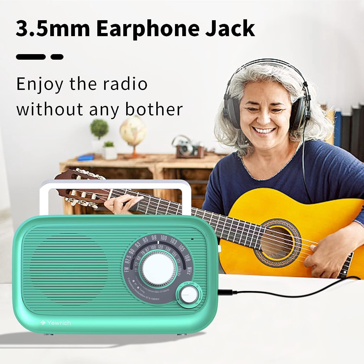 Portable AM/FM Radio with Bluetooth, Battery Operated Transistor Analog Radio or AC Powered with Best Reception, Big and Precise Tuning Knob Large Bluetooth Speaker Easy to Use Suit for Home Cafe