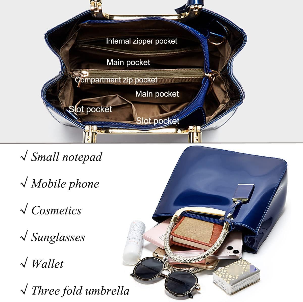 ShengRui Glossy Patent Leather Women Handbag Shiny Shoulder Bag Evening Purse Style Top-Handle Bag Crossbody Satchel Party