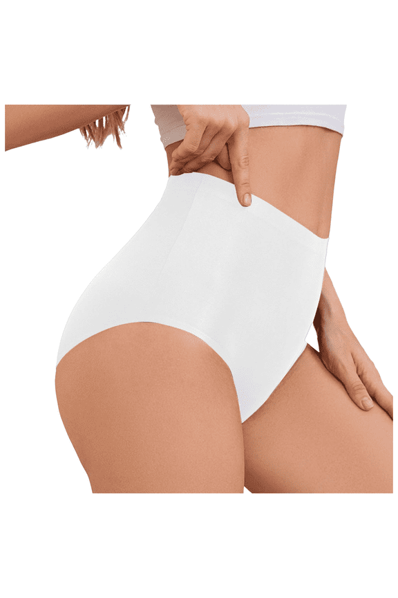 High Waisted Tummy Control Seamless No Show Panties for Women Support Underwear Wide Comfort Waistband Single Stitch Gusset, White, L