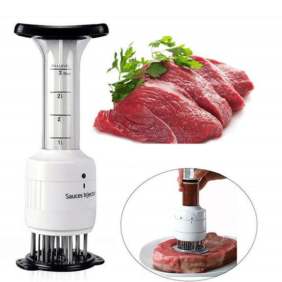 Jioakfa Meat Tenderizer Injector, 3Fl.Oz Sauces Enhancer Injector With 30 Stainless Steel Needle, Marinade Injector Cook Kitchen Tool For Bbq/Turkey/Fish/Brisket/Pork/Chicken White