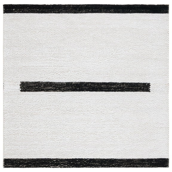 SAFAVIEH Natura Marina Striped Wool Area Rug, Ivory/Black, 6' x 6' Square