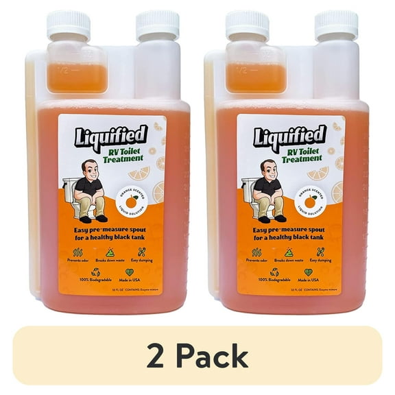 (2 pack) Matts RV Reviews Liquified RV Toilet Treatment Black Holding Tank Digester Odor Eliminator Orange Scent (32oz)