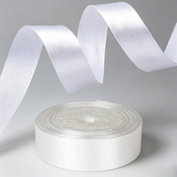 1 Roll 3cm Satin Ribbon 25 Yards, Double Face Wired Edge Craft Ribbon for Gift Wrapping Wedding Bouquet Hair Bows DIY Decor, Clearance White