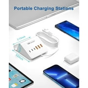 VHBW USB Charging Station, 6 Port 3USB-A and 3USB-C Charger Station with Phone Stand (6Ft Extension Cord, White)