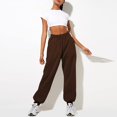 thumbnail image 3 of IYYVV Womens Sweat Pants with Pockets Elastic Waistband Petite Lounge Pants Baggy Sweatpants Solid Color Sweatpants Joggers Brown 2XL, 3 of 6