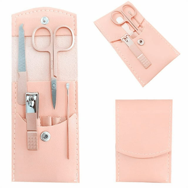 Juego de manicura, kit profesional de cortaúñas para mujer, 4 piezas, herramientas profesionales para el cuidado del cortador de uñas de acero inoxidable (oro rosa)