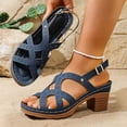 thumbnail image 2 of Rokment Womens Platform Strappy Dressy Sandals Beach Vintage Casual Flower Leather Openwork Chunky Block High Heels Orthopedic Slingback Comfortable Walking Summer Shoes for Ladies 2026 Blue Size 8, 2 of 6