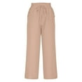 thumbnail image 4 of Kvture Women's Capri Pants Drawstring Casual Palazzo Trousers with Pockets Loose High Waisted Wide Leg Lounge Pants Khaki L, 4 of 6