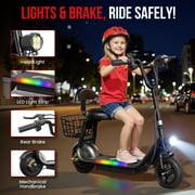 EILLEO Kids Electric Scooter, Bluetooth Speaker Foldable Scooter with Seat, 11MPH 132lbs Max Load E Mopeds, Carry Basket,LED Light Strip