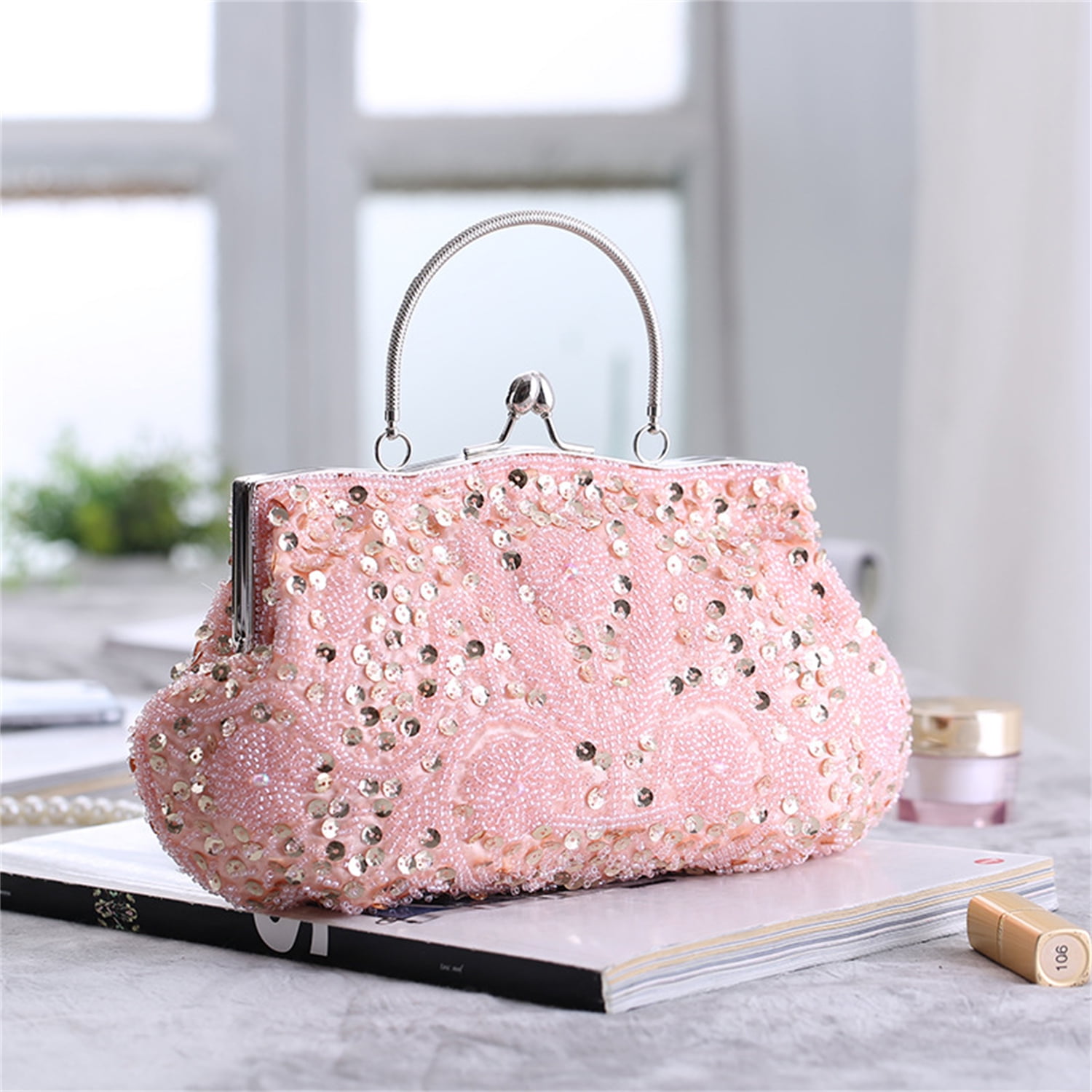 Vintage Embroidery Clutch Bag Floral Beaded Rhinestone Sequin Wedding Party Prom Bag Bridal Ladies Crossbody Evening Handbag Champagne Walmart