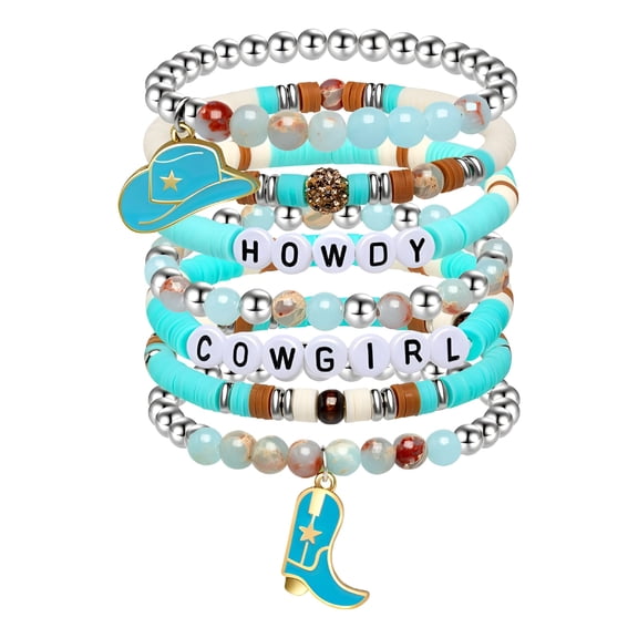 DESIGNICE Western Cowgirl Beaded Stretch Bracelets, Stackable Cowgirl Hat Boot Accessories, Bohemian Jewelry for Women Girls Teens Christmas Birthday Gift