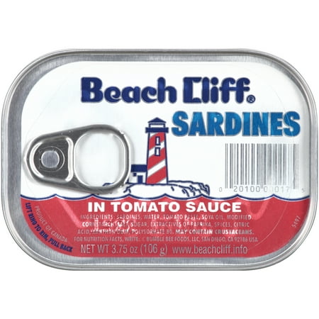 (4 Pack) Beach Cliff Sardines in Tomato Sauce, Gluten Free Food, High Protein Snacks, 3.75oz