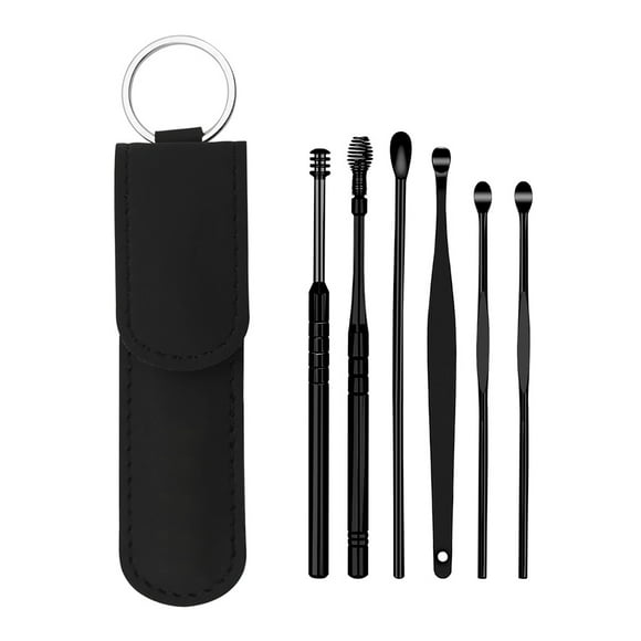 6pcs/set Ear Wax Removal Tool Stainless Steel Earpick Wax Remover Curette Ear Pick Cleaner Spoon with Storage Pouch