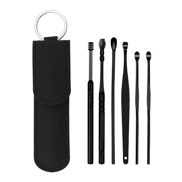 6pcs/set Ear Wax Removal Tool Stainless Steel Earpick Wax Remover Curette Ear Pick Cleaner Spoon with Storage Pouch