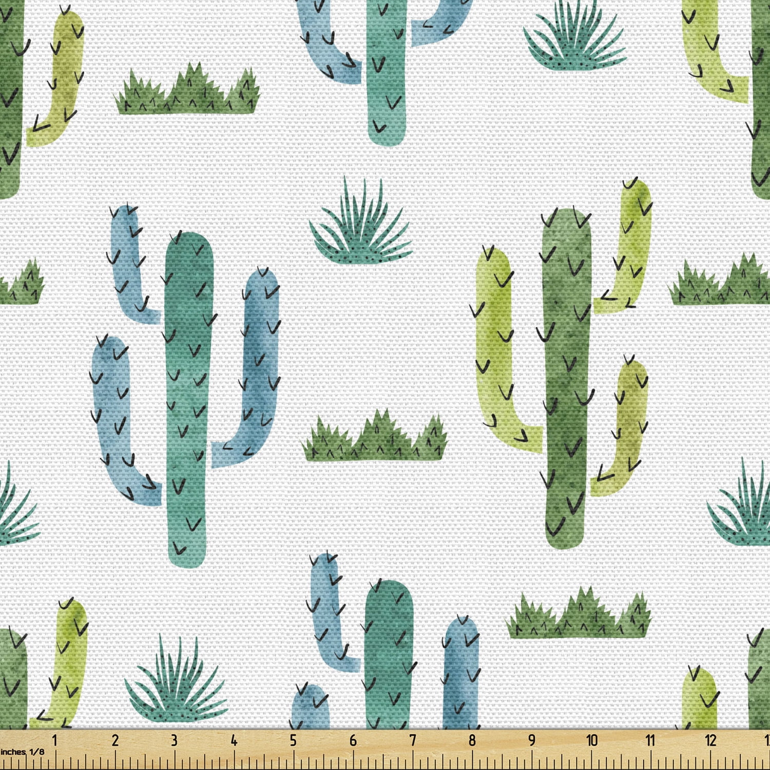 Cactus Upholstery Fabric by the Yard Watercolor Style Botanical Pattern with Prickle Plant Cacti