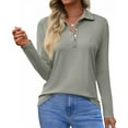thumbnail image 2 of Womens Long Sleeve Polo Shirts Collared Button Down Tops Soft Lightweight Business Casual and Office Wear 2026 Light Gray S, 2 of 5