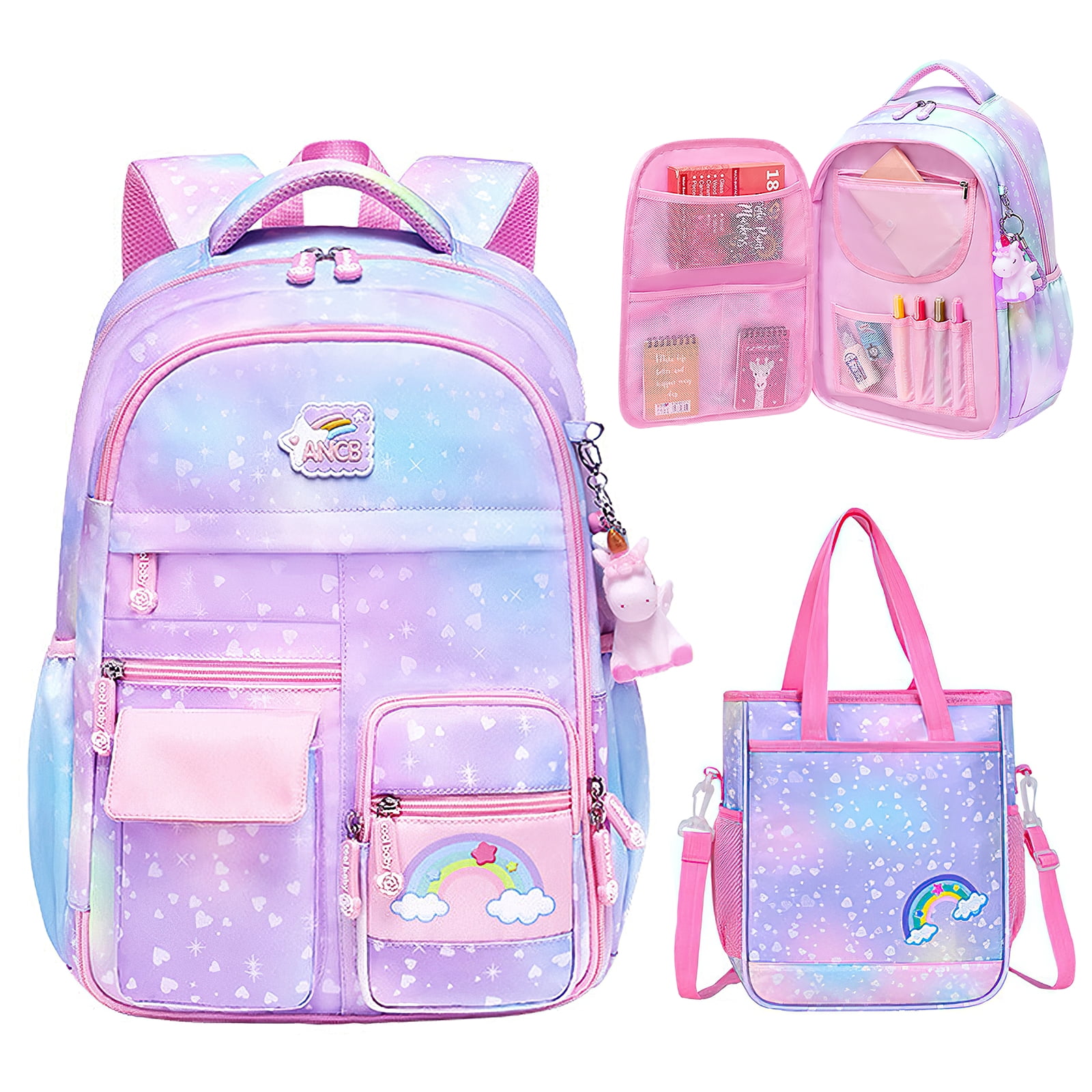 Kadyn Girls Backpack, Waterproof Princess School Backpacks for Teen Girl Kid Students, Cute Book Bag with Compartments and Lunch Bag, Purple Kadyn Girls Backpack, Waterproof Princess School Backpacks for Teen Girl Kid Students, Cute Book Bag with Compartments and Lunch Bag, Purple