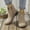 #107-Khaki, variant on Low Heel Ankle Boots for Women – Embroidered Round Toe with V-Cut Design & Block Heel for Casual Chic Footwear