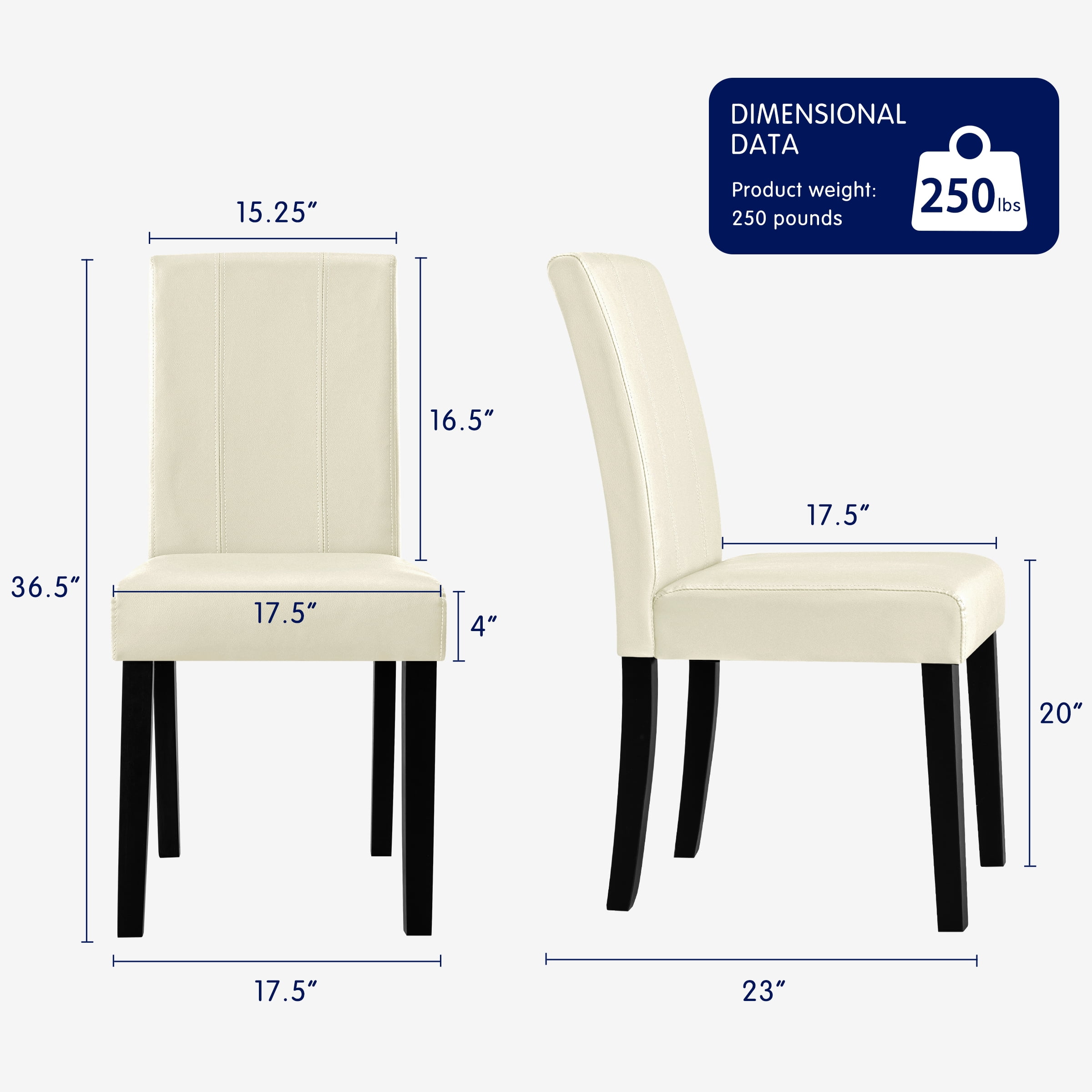 Subrtex Modern Parsons Faux Leather Dining Chairs Set of 2 Upholstered Dining Chairs–White