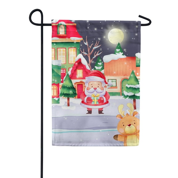 America Forever Christmas Santa Claus Garden Flag 12.5 x 18 Inch Double Sided Outdoor Yard Decorative Holiday Winter Snow Reindeer Christmas at North Pole Garden Flag