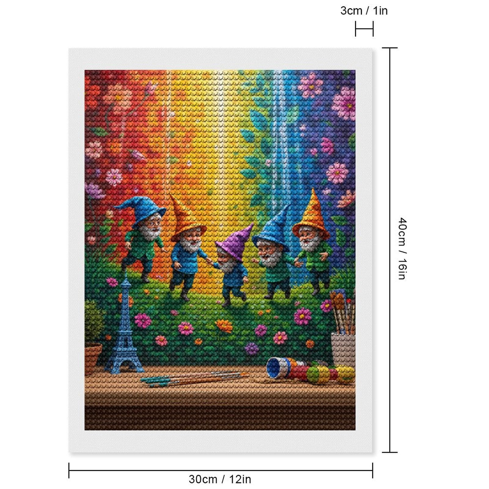 Diamond Art Kits for Adults, Garden Gnomes Rainbow Fun Scene 5D Diamond Painting Kits for Adults Beginners, DIY Full Drill Diamond Painting, Gem Art and Crafts 12x16