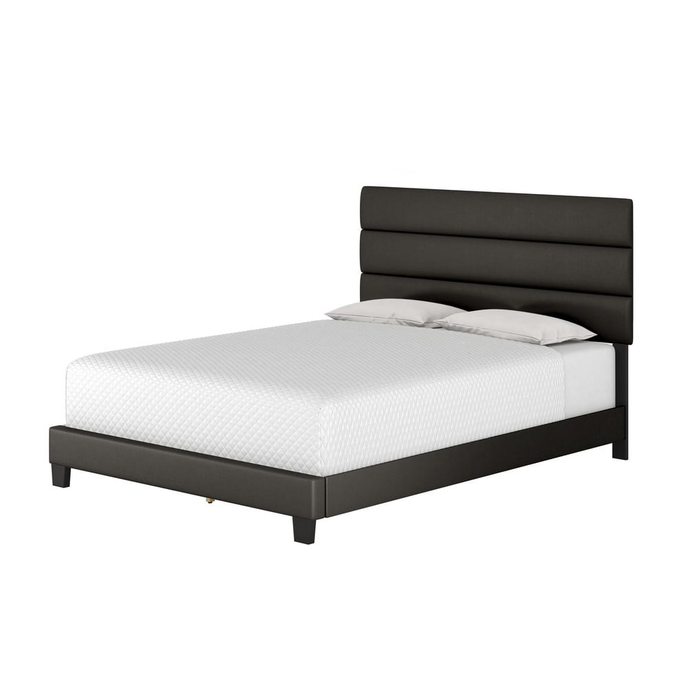 Boyd Sleep Piedmont Black Faux Leather Queen Size Fully Upholstered Platform Bed Frame with Adjustable Headboard