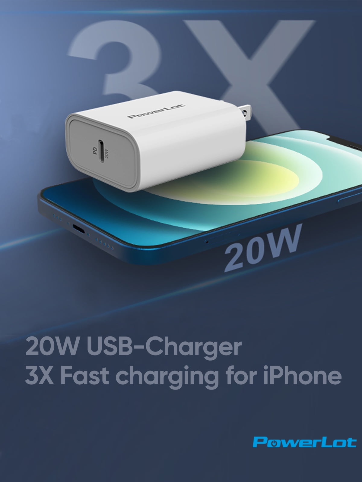 3PACK USB-C Wall Charger, PowerLot USB Type C Fast Charging Block PD Adapter,Mini Size USBC Power Plug 20W for iPhone (14/13/12/11/SE/XS/XR/8 series), Samsung Galaxy S21, iPad, AirPods-White