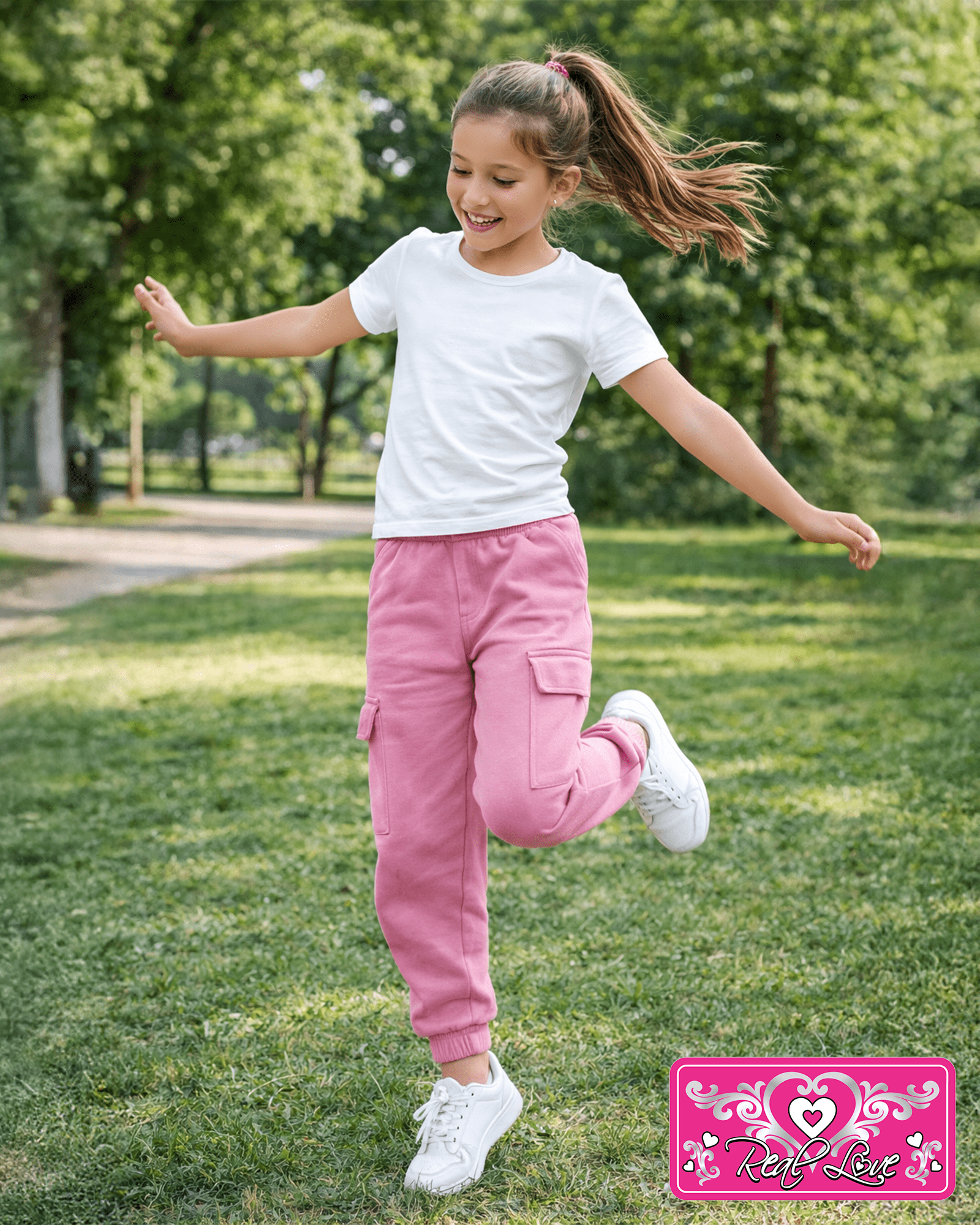 Real Love Girls Sweatpants Soft Lightweight Basic Fleece Cargo Jogpants, Joggers or Flares 4 Pack