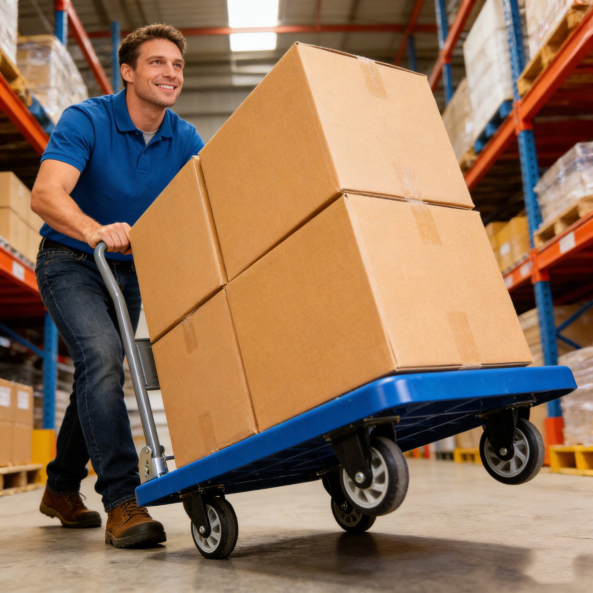 Dolly, Hand Truck Upgraded Foldable Push Cart Dolly 660 lbs Capacity Moving Platform Hand Truck Heavy Duty Space Saving Collapsible Swivel Push Handle Flat Bed Wagon, Blue Hand Truck,Furniture Dolly