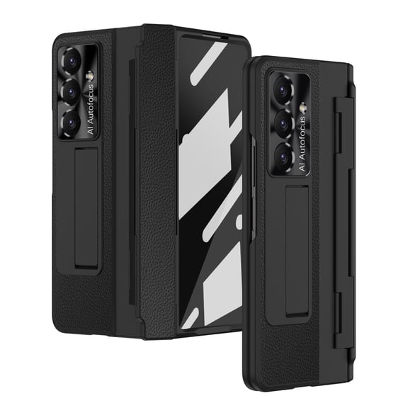 Corliven for Samsung Galaxy Z Fold 7 Case with Built-In Tempered Glass Screen Protector, Rugged Hard PC and Kickstand, Black