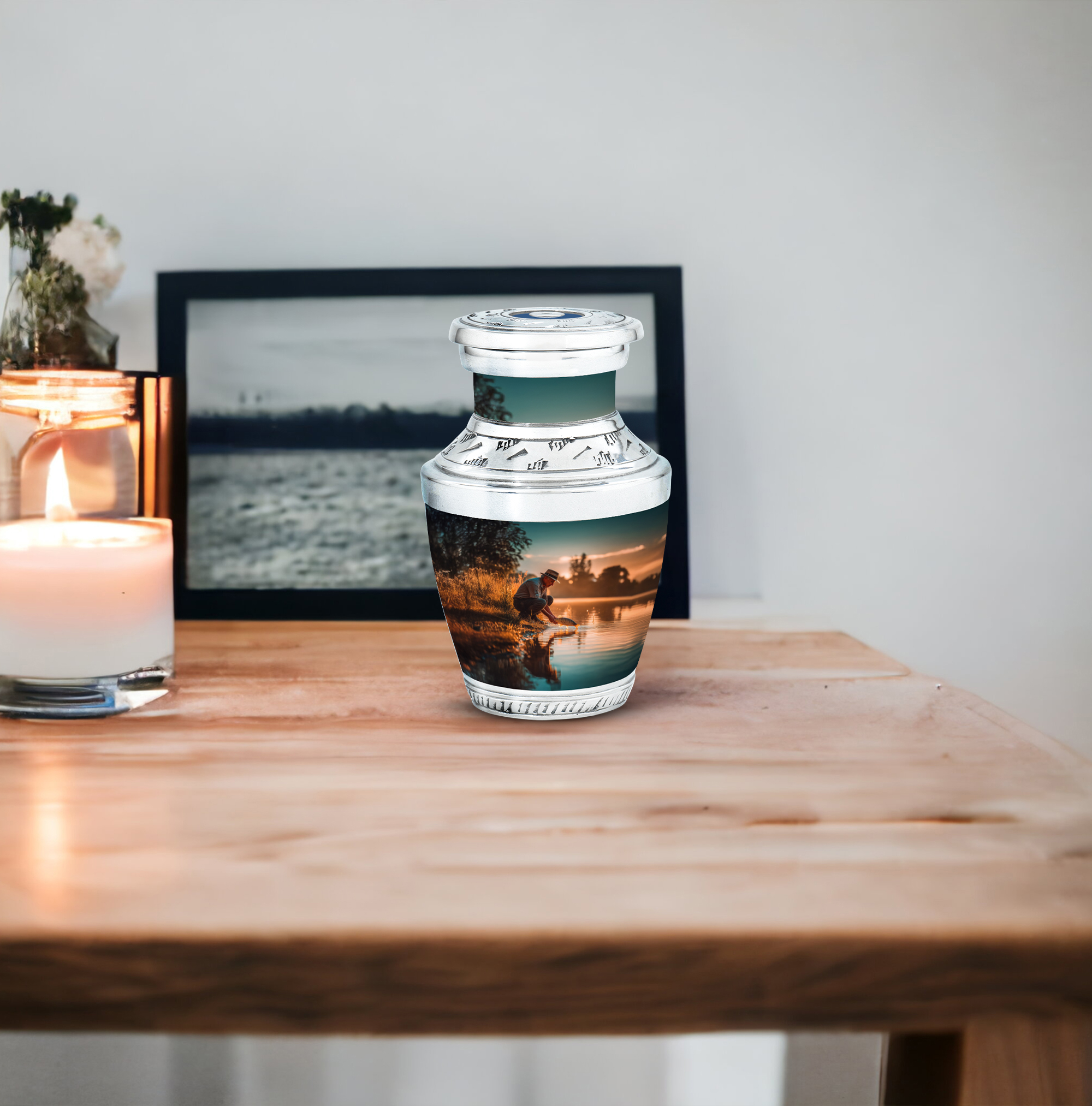 MUKTIVE Fishing Cremation Keepsake Urns for Human Ashes - Fisherman Small Burial Urn for Human Ashes Male & Female - Burial Cremains Containers - Handcrafted Memorial Gifts for Loss of Dad (3 Inch)